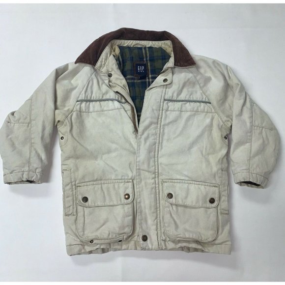 GAP Other - Gap Kids Boys Canvas Tan Barn Jacket Outdoor Coat Size S 5 6 Flannel Lined